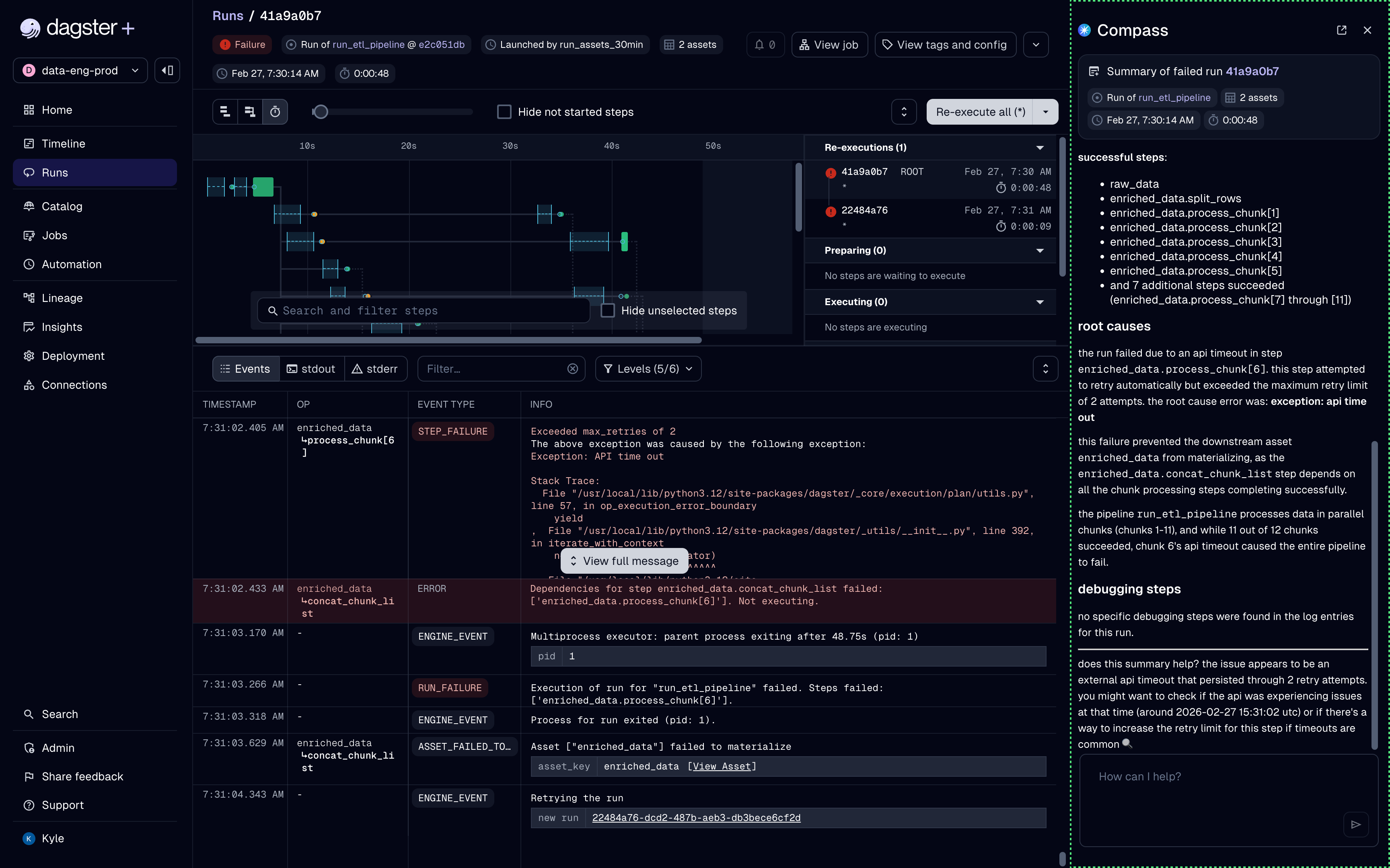 A failed run summary generated by Compass